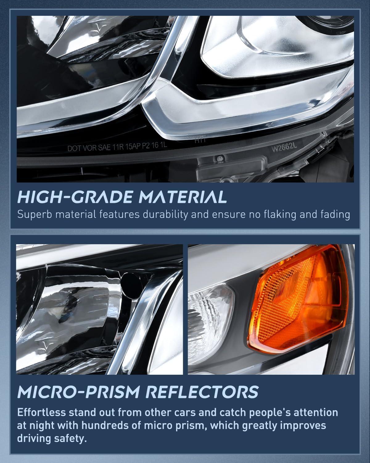 image:imageNilight Headlight Assembly Compatible with 2016 2017 Chevy Equinox OE Style Projector Replacement Halogen Headlights Black Housing Amber Reflector Headlamp Passenger and Driver SideChrome Housing Amber Reflector