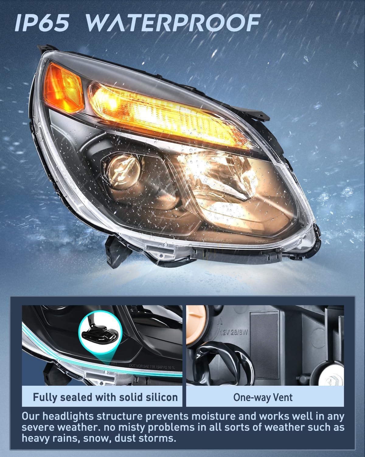 image:imageNilight Headlight Assembly Compatible with 2016 2017 Chevy Equinox OE Style Projector Replacement Halogen Headlights Black Housing Amber Reflector Headlamp Passenger and Driver SideBlack Housing Amber Reflector