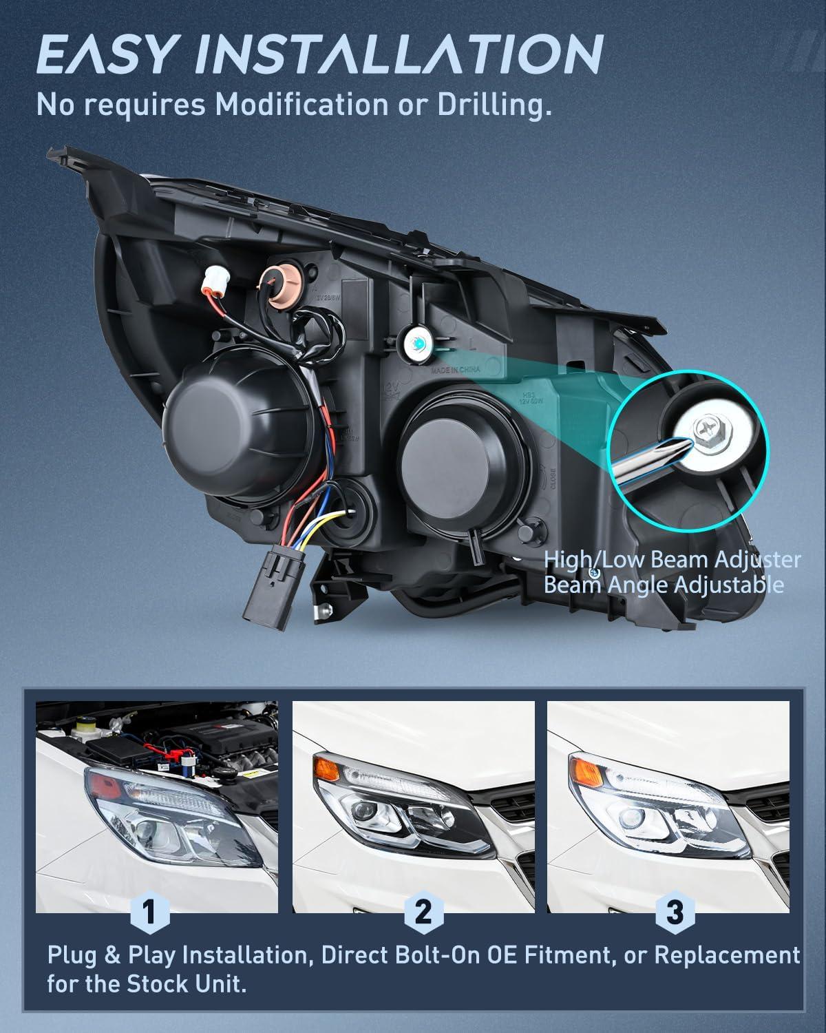 image:imageNilight Headlight Assembly Compatible with 2016 2017 Chevy Equinox OE Style Projector Replacement Halogen Headlights Black Housing Amber Reflector Headlamp Passenger and Driver SideChrome Housing Amber Reflector