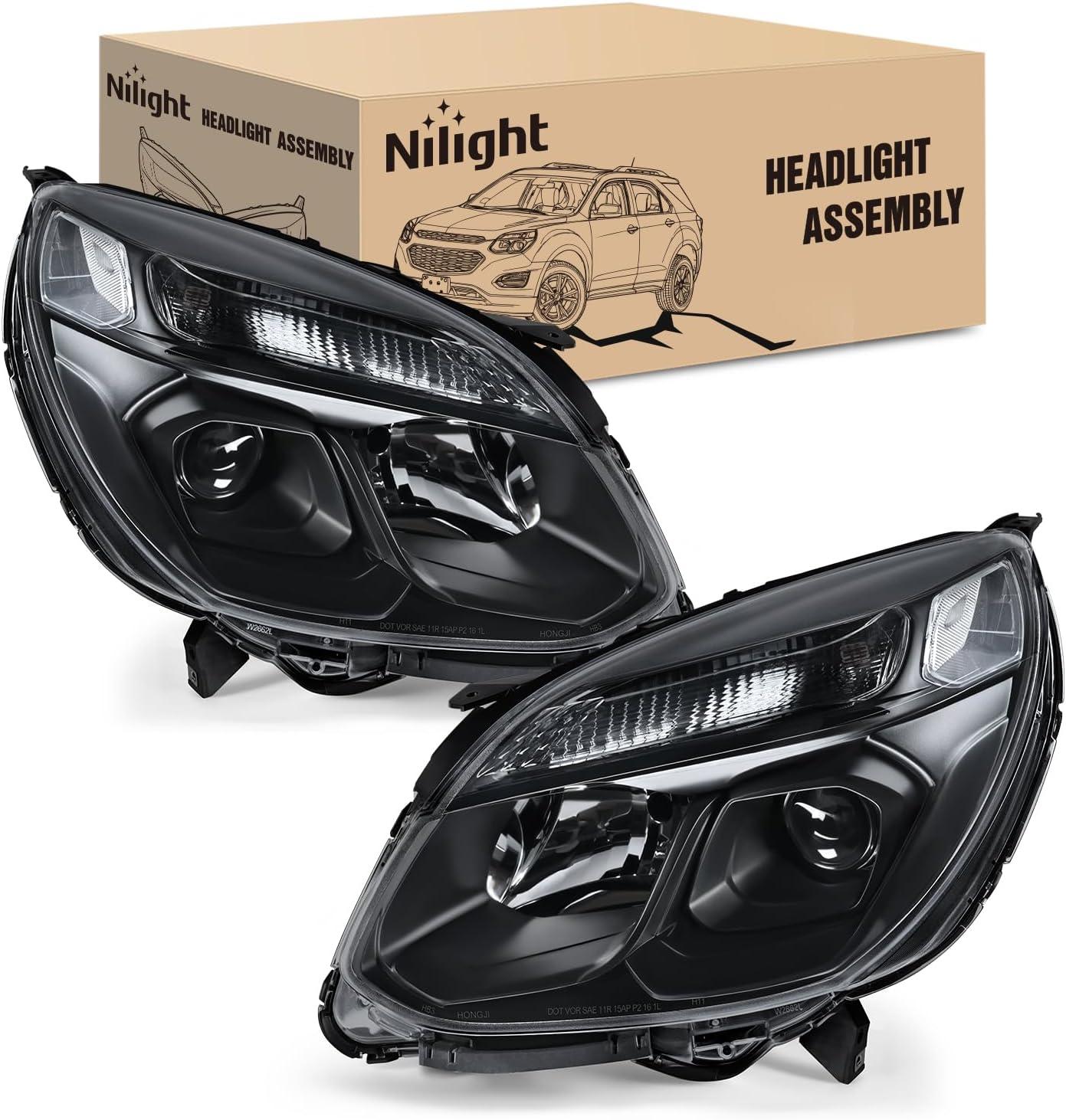 image:imageNilight Headlight Assembly Compatible with 2016 2017 Chevy Equinox OE Style Projector Replacement Halogen Headlights Black Housing Amber Reflector Headlamp Passenger and Driver SideBlack Housing Clear Reflector