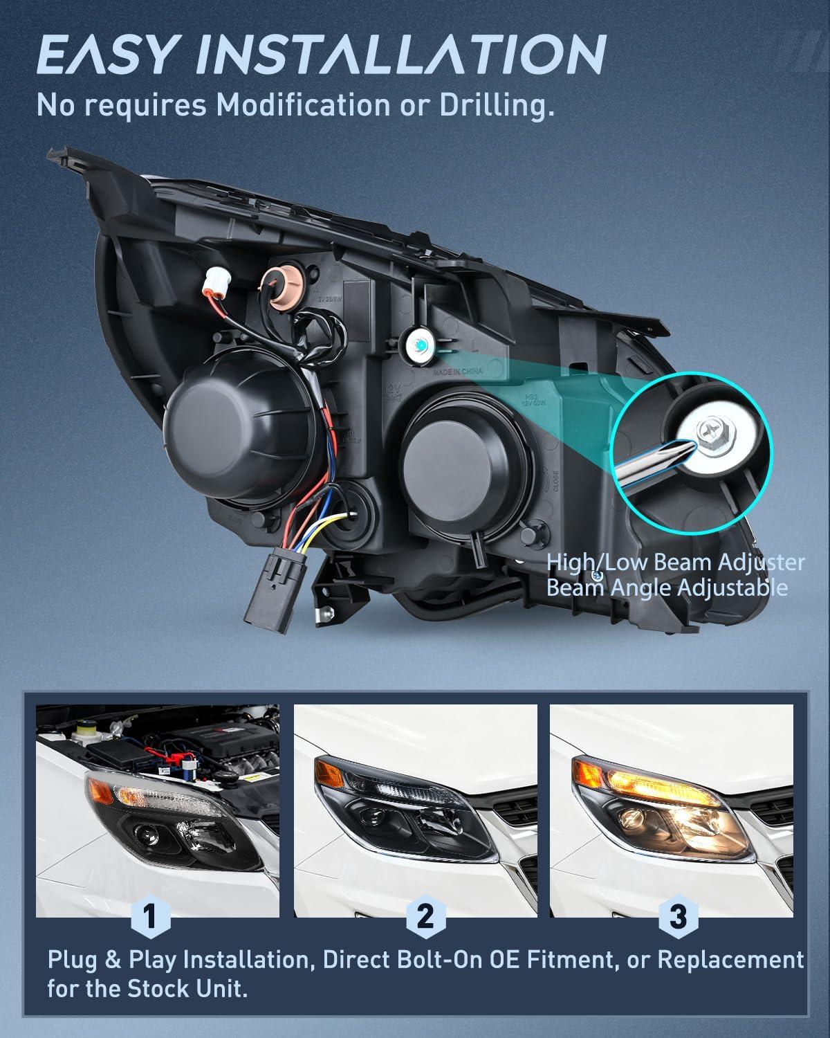 image:imageNilight Headlight Assembly Compatible with 2016 2017 Chevy Equinox OE Style Projector Replacement Halogen Headlights Black Housing Amber Reflector Headlamp Passenger and Driver SideBlack Housing Amber Reflector