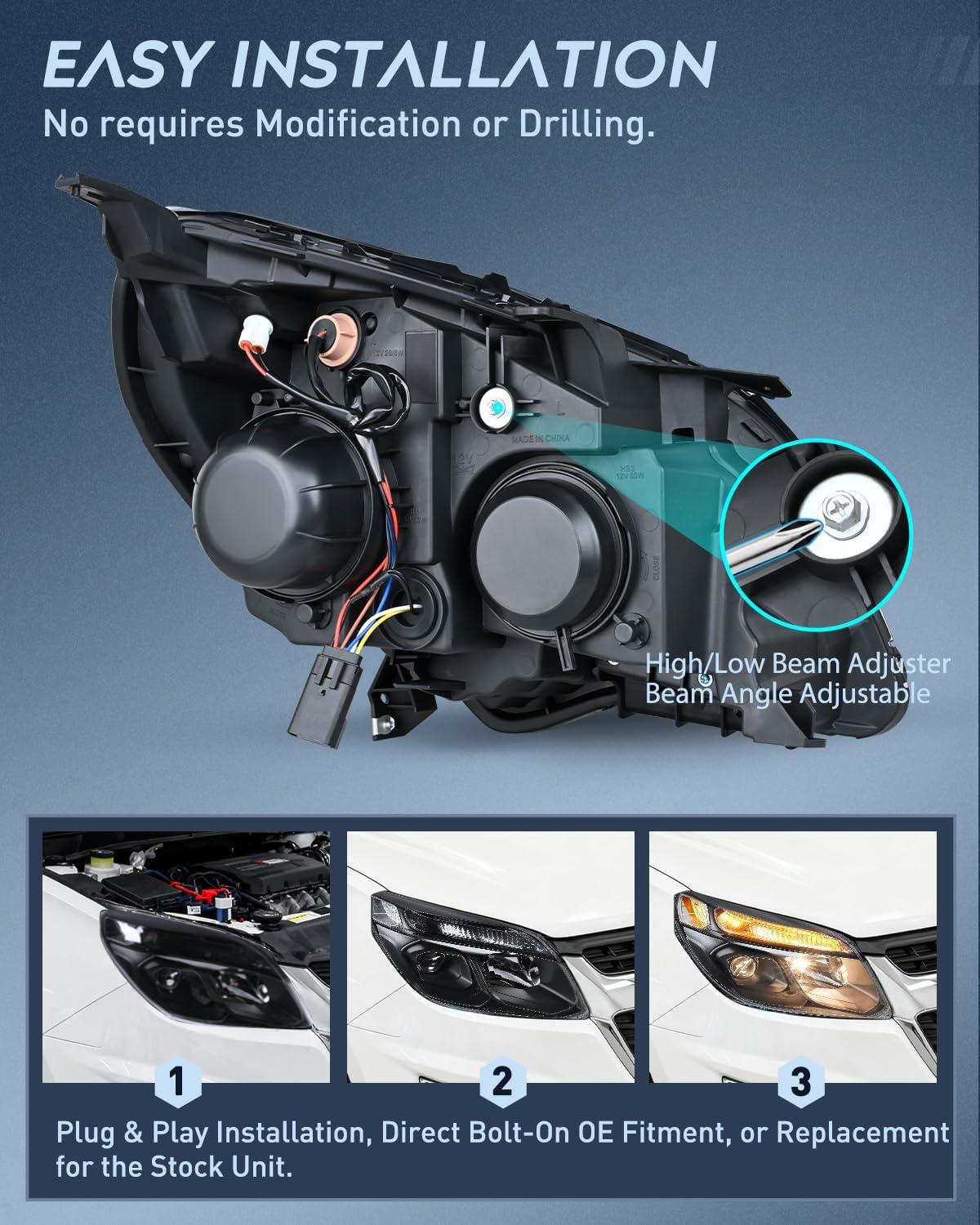 image:imageNilight Headlight Assembly Compatible with 2016 2017 Chevy Equinox OE Style Projector Replacement Halogen Headlights Black Housing Amber Reflector Headlamp Passenger and Driver SideBlack Housing Clear Reflector