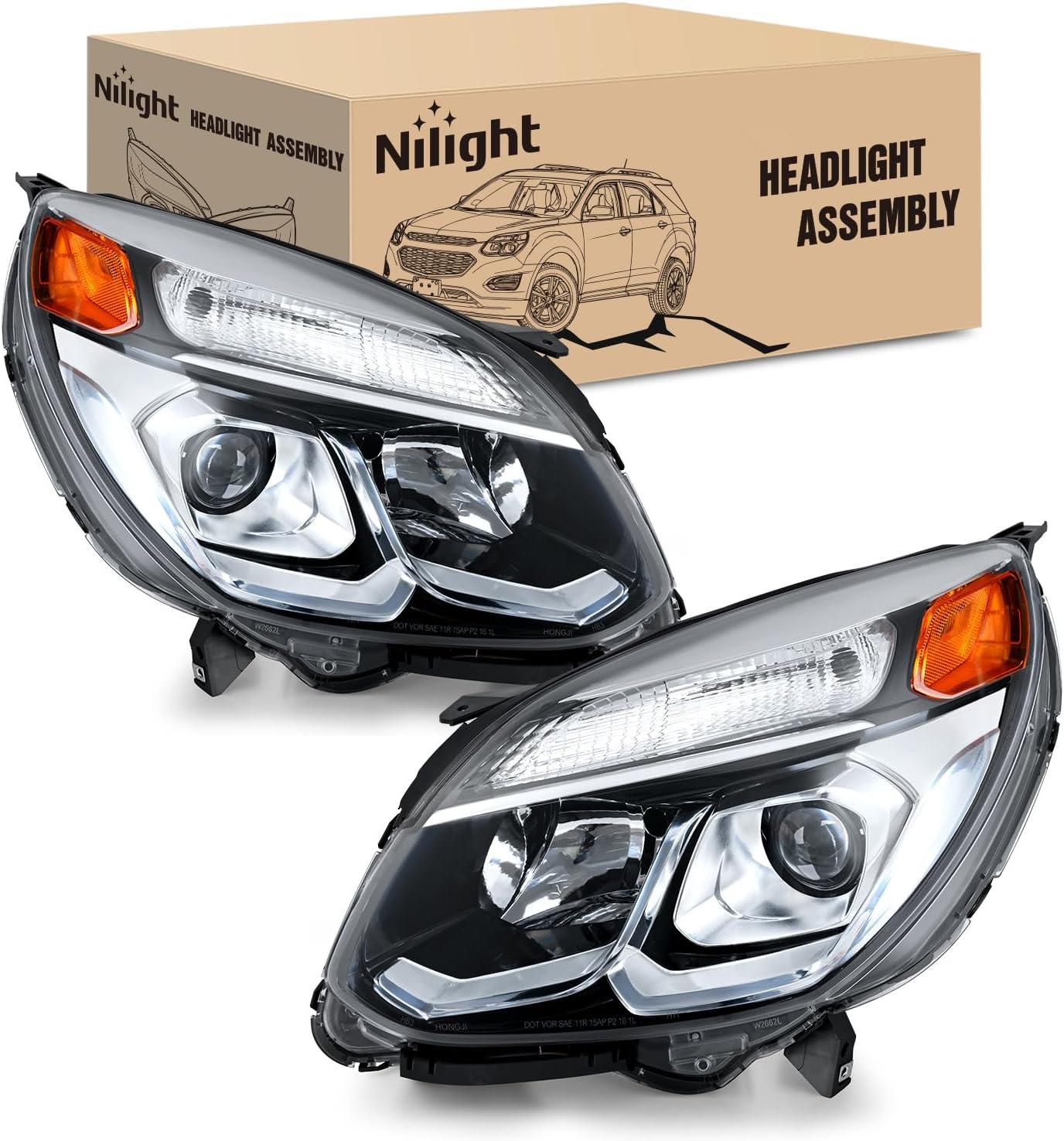 image:imageNilight Headlight Assembly Compatible with 2016 2017 Chevy Equinox OE Style Projector Replacement Halogen Headlights Black Housing Amber Reflector Headlamp Passenger and Driver SideChrome Housing Amber Reflector