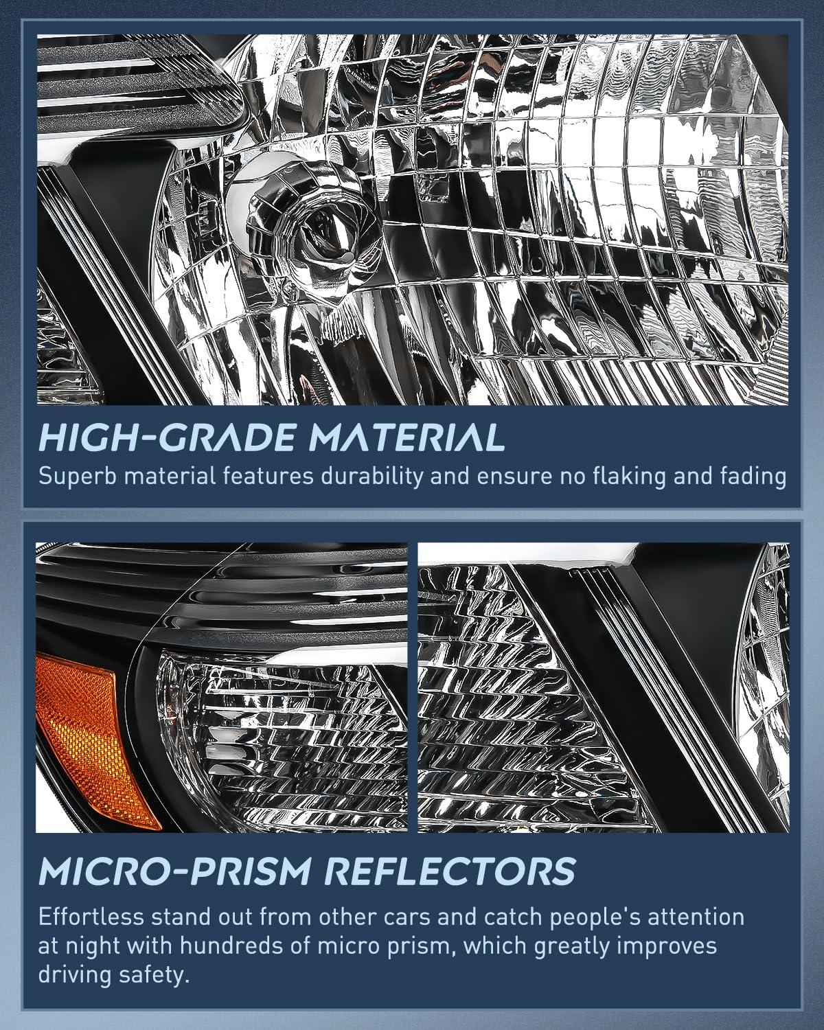 image:imageNilight Headlights Assembly for Toyota Highlander 2008 2009 2010 Headlamp Chrome Housing Amber ReflectorBlack Housing Amber Reflector