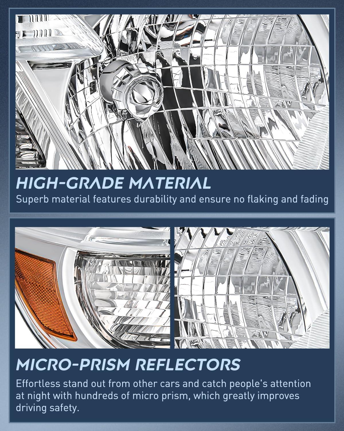 image:imageNilight Headlights Assembly for Toyota Highlander 2008 2009 2010 Headlamp Chrome Housing Amber ReflectorChrome Housing Amber Reflector