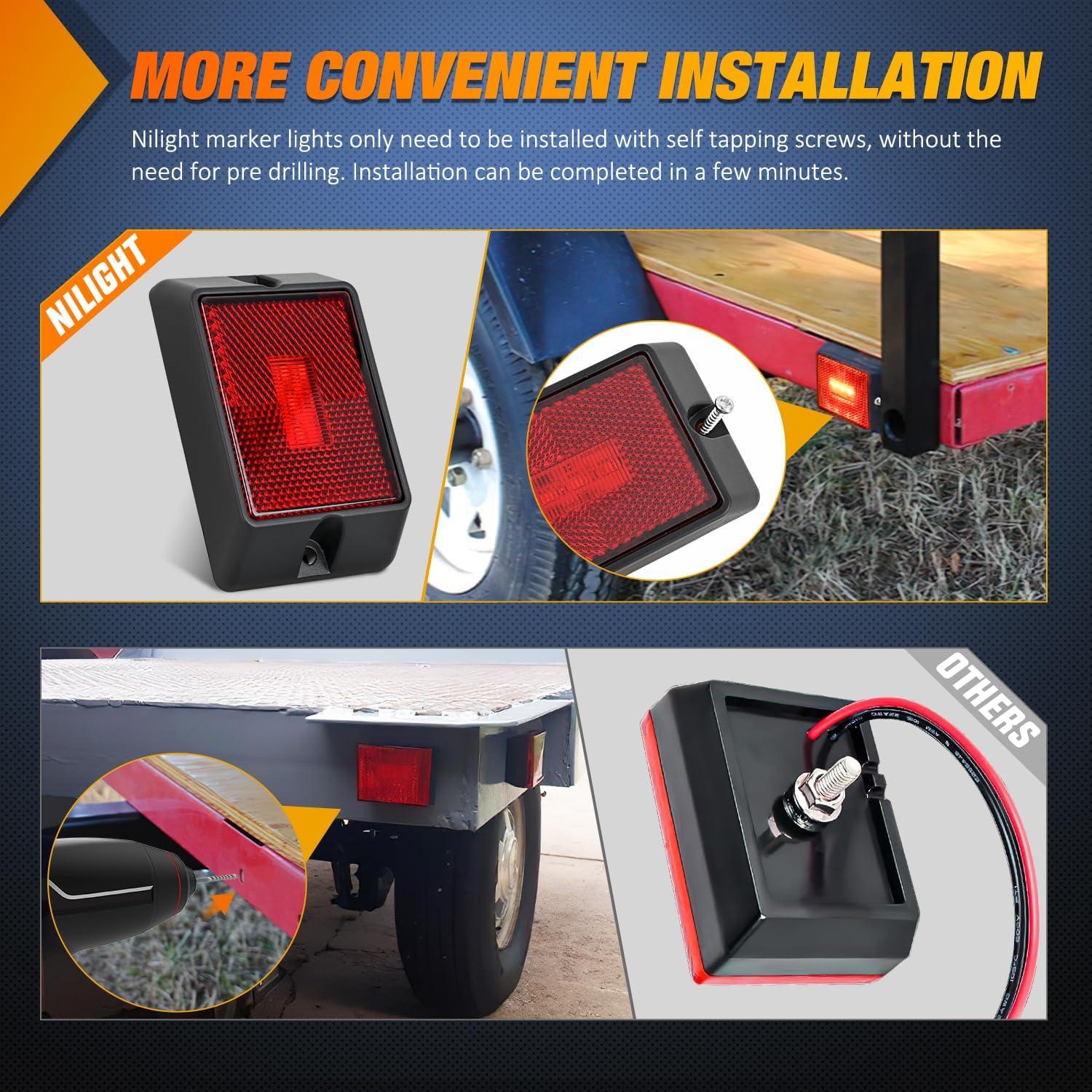 image:imageNilight Side Marker Light 4PCS Square 3LED Amber Front Rear Indicator Clearance Lights Reflective Lens Surface Mounted Waterproof for 12V Truck Trailer Boat RVRed Amber 4Pcs
