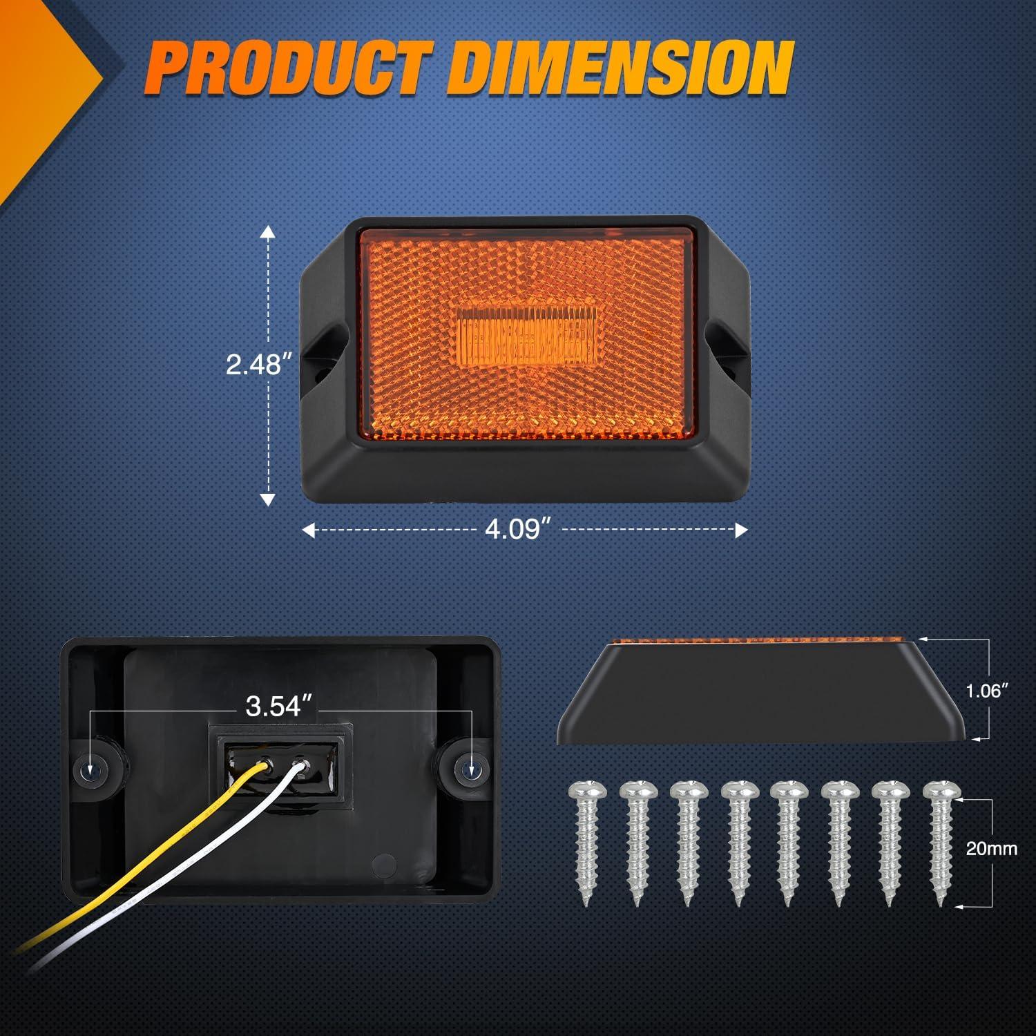 image:imageNilight Side Marker Light 4PCS Square 3LED Amber Front Rear Indicator Clearance Lights Reflective Lens Surface Mounted Waterproof for 12V Truck Trailer Boat RVRed Amber 4Pcs