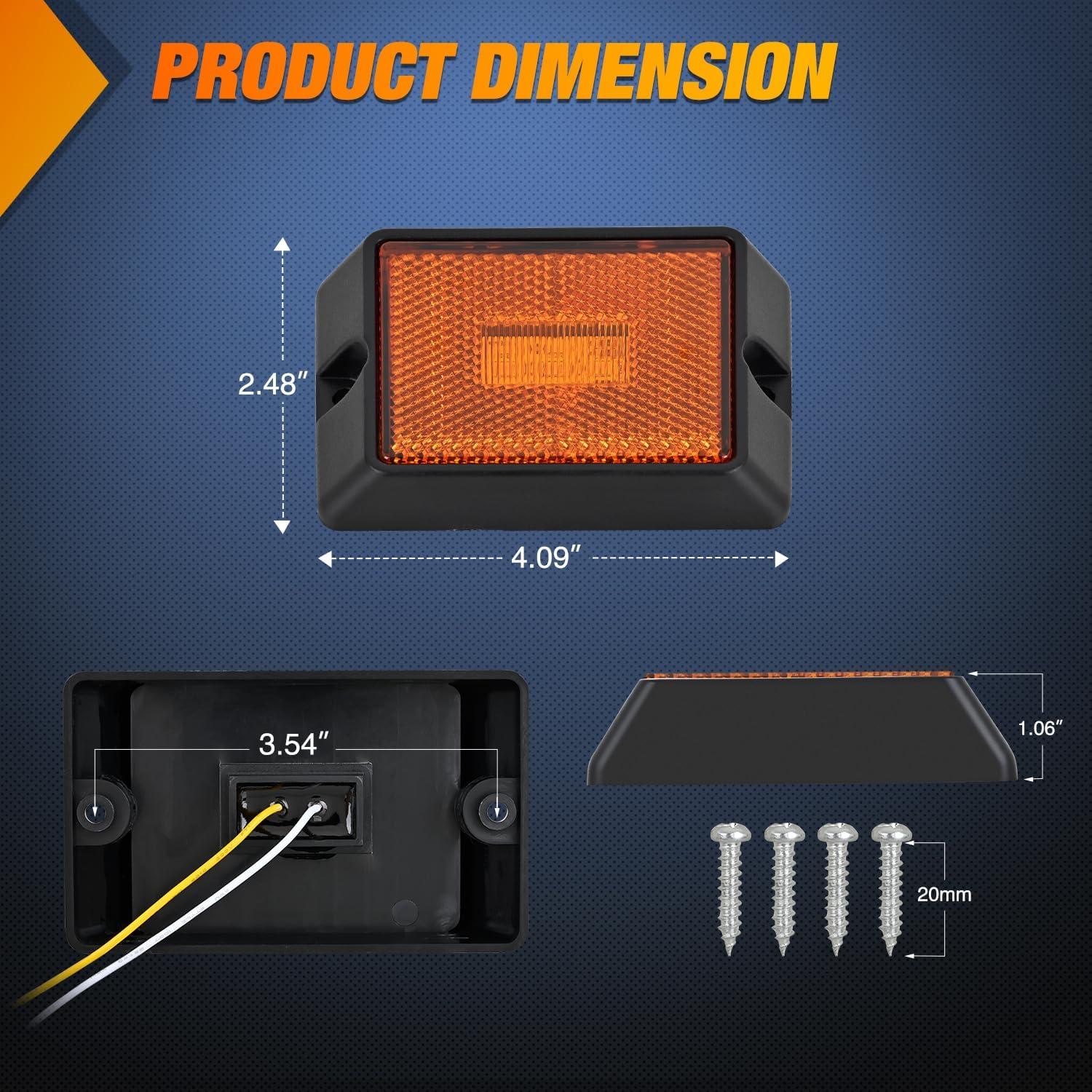 image:imageNilight Side Marker Light 4PCS Square 3LED Amber Front Rear Indicator Clearance Lights Reflective Lens Surface Mounted Waterproof for 12V Truck Trailer Boat RVAmber 2Pcs