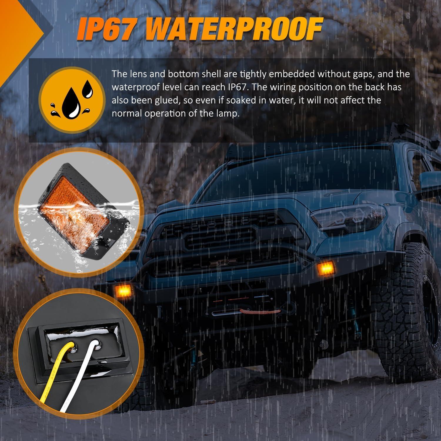 image:imageNilight Side Marker Light 4PCS Square 3LED Amber Front Rear Indicator Clearance Lights Reflective Lens Surface Mounted Waterproof for 12V Truck Trailer Boat RVAmber 2Pcs