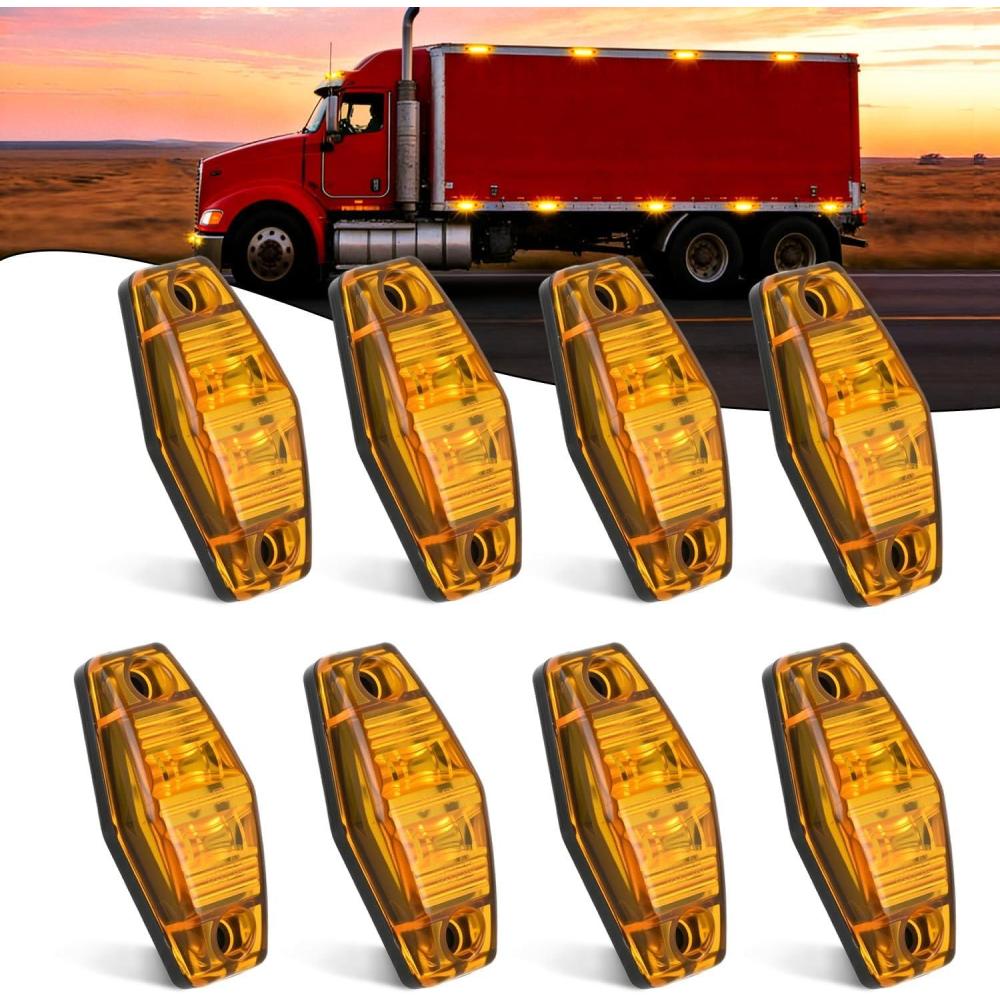 image:imageNilight 25 Inch Oval Side Marker Clearance Light 2 LED 8 Pack White Lens Amber Light 80LM High Lumen Waterproof Surface Mount 12V Direct Wire for Truck Trailer Boat RV SemiAmberUniversal 25inch Oval