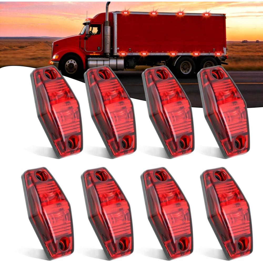 image:imageNilight 25 Inch Oval Side Marker Clearance Light 2 LED 8 Pack White Lens Amber Light 80LM High Lumen Waterproof Surface Mount 12V Direct Wire for Truck Trailer Boat RV SemiRedUniversal 25inch Oval