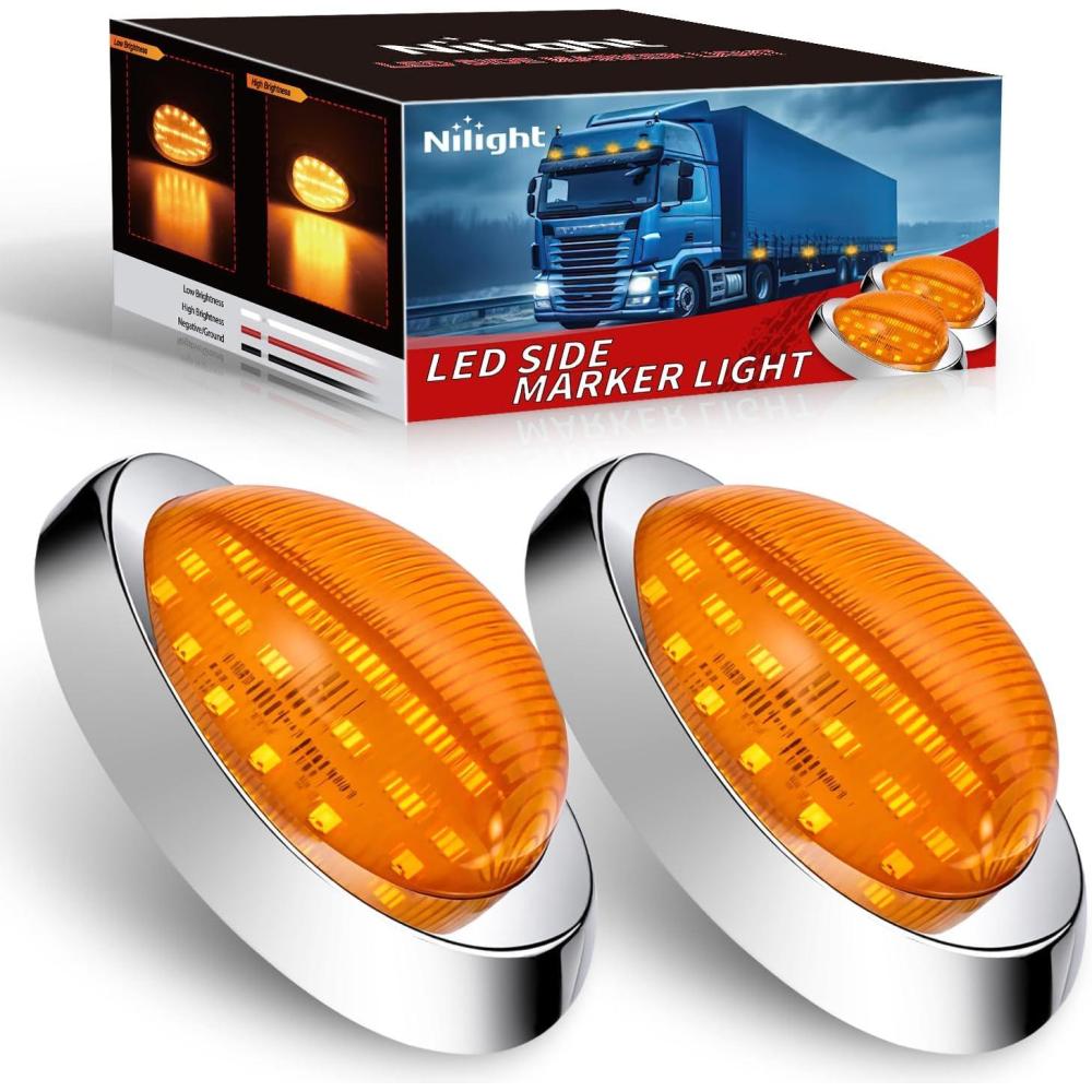 image:imageNilight 25 Inch Oval Side Marker Clearance Light 2 LED 8 Pack White Lens Amber Light 80LM High Lumen Waterproof Surface Mount 12V Direct Wire for Truck Trailer Boat RV SemiAmberUniversal 6inch Teardrop