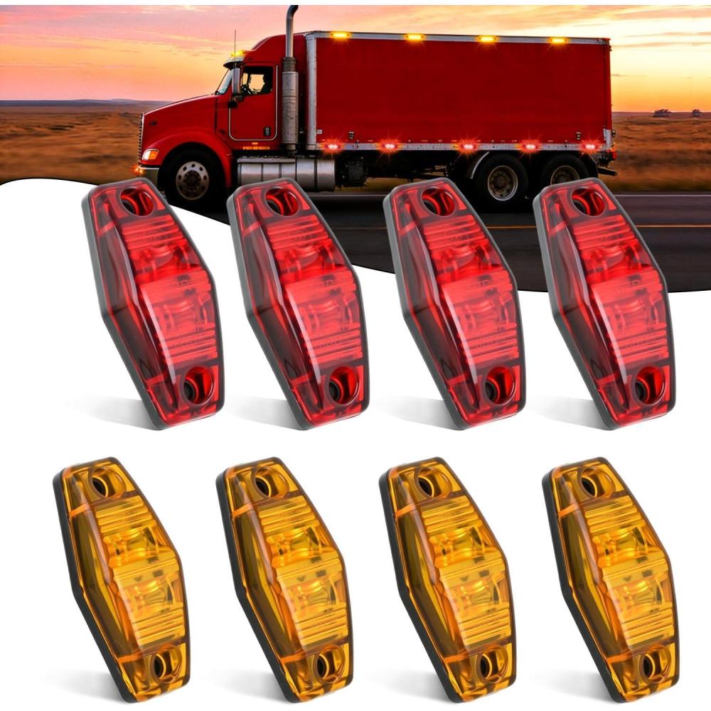 image:imageNilight 25 Inch Oval Side Marker Clearance Light 2 LED 8 Pack White Lens Amber Light 80LM High Lumen Waterproof Surface Mount 12V Direct Wire for Truck Trailer Boat RV SemiAmberRedUniversal 25inch Oval