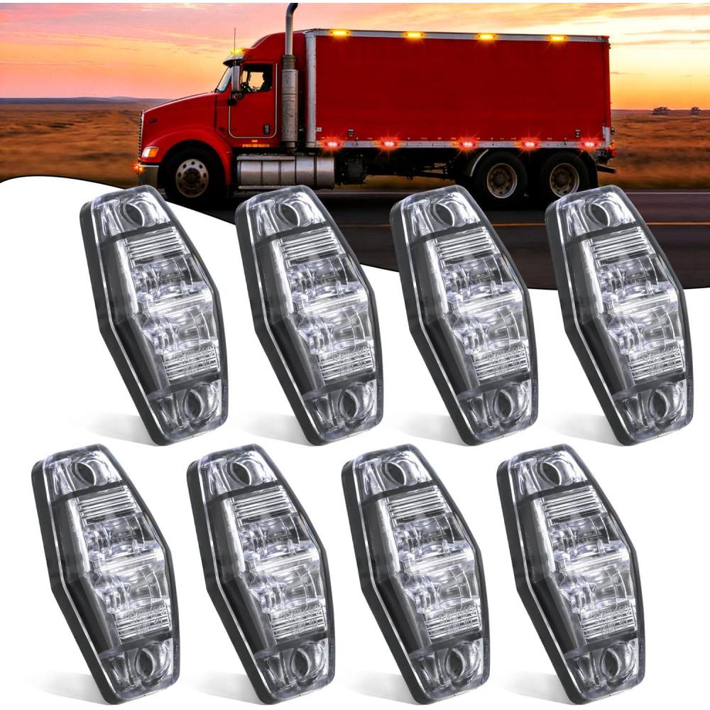 image:imageNilight 25 Inch Oval Side Marker Clearance Light 2 LED 8 Pack White Lens Amber Light 80LM High Lumen Waterproof Surface Mount 12V Direct Wire for Truck Trailer Boat RV SemiClear AmberRedUniversal 25inch Oval