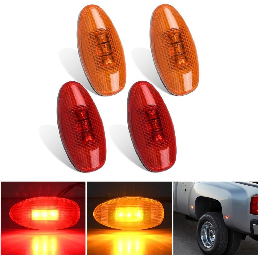 image:imageNilight 25 Inch Oval Side Marker Clearance Light 2 LED 8 Pack White Lens Amber Light 80LM High Lumen Waterproof Surface Mount 12V Direct Wire for Truck Trailer Boat RV SemiAmberRed SilveradoSierra 20012014