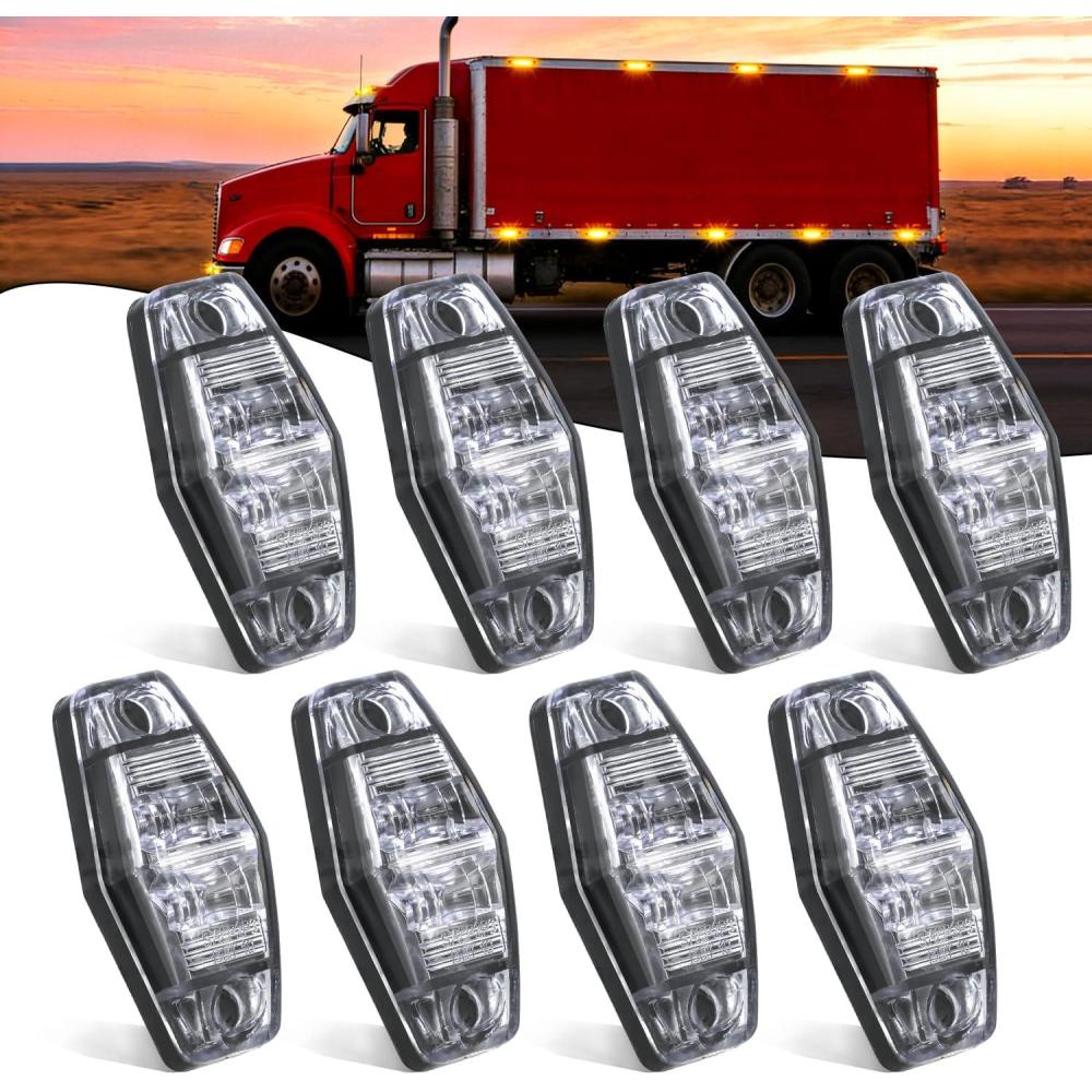 image:imageNilight 25 Inch Oval Side Marker Clearance Light 2 LED 8 Pack White Lens Amber Light 80LM High Lumen Waterproof Surface Mount 12V Direct Wire for Truck Trailer Boat RV SemiClear AmberUniversal 25inch Oval