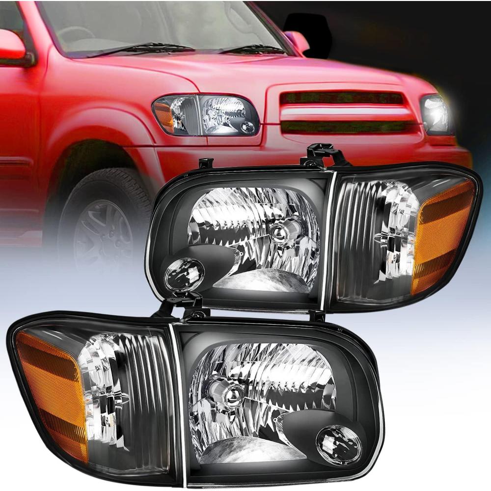 image:imageNilight Headlight Assembly Compatible for 2005 2006 Toyota Tundra 4 Door Double Crew Cab 2007 Sequoia Pickup Replacement Chrome Housing Clear Reflector Driver Passenger SideBlack Housing Amber Reflector