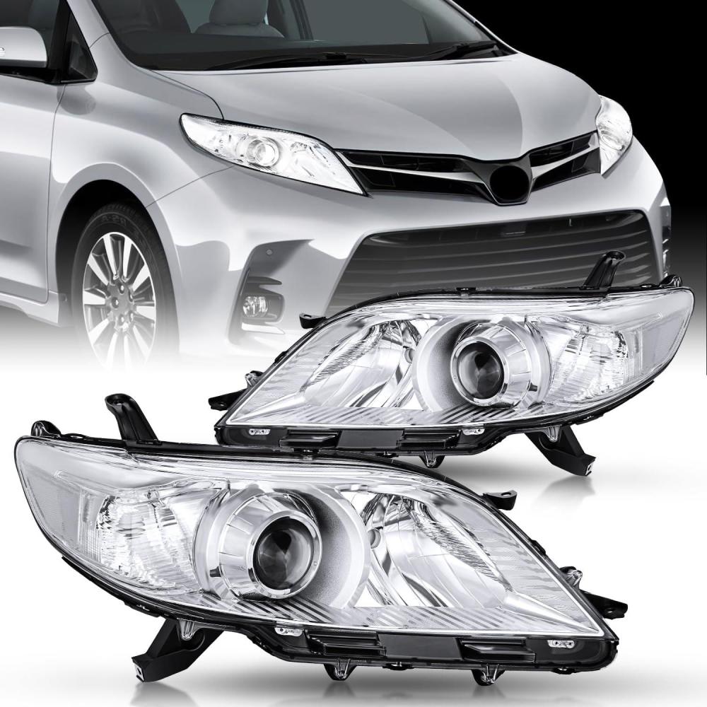 image:imageNilight Headlight Assembly Compatible with 2004 2005 Toyota Sienna Black Housing Amber Reflector Upgraded Clear Lens Headlights Replacement Driver and Passenger SideChrome Housing  Clear Reflector