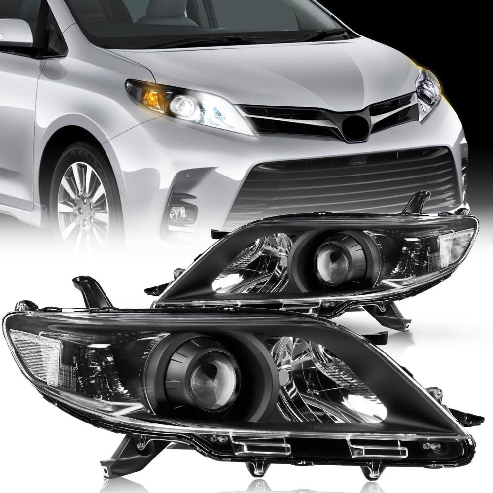 image:imageNilight Headlight Assembly Compatible with 2004 2005 Toyota Sienna Black Housing Amber Reflector Upgraded Clear Lens Headlights Replacement Driver and Passenger SideBlack Housing Clear Reflector