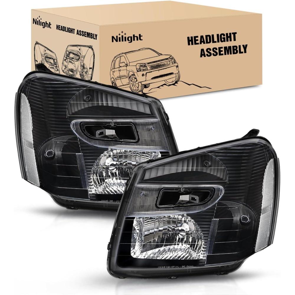 image:imageNilight Headlight Assembly Compatible with 2016 2017 Chevy Equinox OE Style Projector Replacement Halogen Headlights Black Housing Amber Reflector Headlamp Passenger and Driver SideBlack Housing Clear Reflector