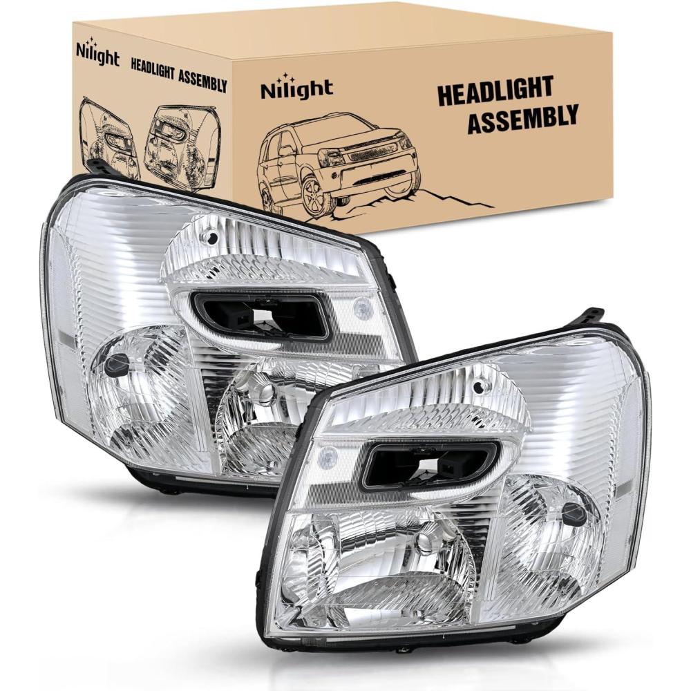 image:imageNilight Headlight Assembly Compatible with 2016 2017 Chevy Equinox OE Style Projector Replacement Halogen Headlights Black Housing Amber Reflector Headlamp Passenger and Driver SideChrome Housing Clear Reflector