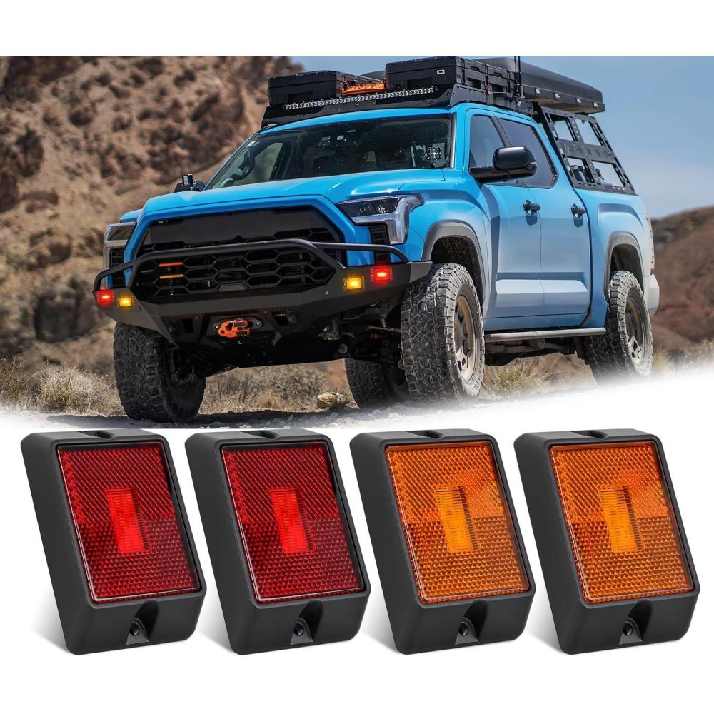 image:imageNilight Side Marker Light 4PCS Square 3LED Amber Front Rear Indicator Clearance Lights Reflective Lens Surface Mounted Waterproof for 12V Truck Trailer Boat RVRed Amber 4Pcs