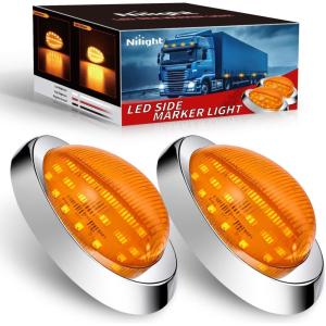 Nilight 2.5 Inch Oval Side Marker Clearance Light 2 LED 8 Pack White Lens Amber Light 80LM High Lumen Waterproof Surface Mount 12V Direct Wire for Truck Trailer Boat RV Semi(Amber-Universal 6inch Teardrop)