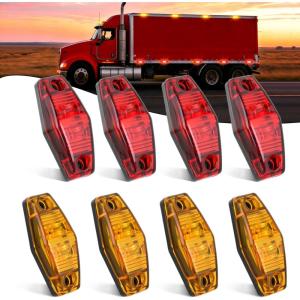Nilight 2.5 Inch Oval Side Marker Clearance Light 2 LED 8 Pack White Lens Amber Light 80LM High Lumen Waterproof Surface Mount 12V Direct Wire for Truck Trailer Boat RV Semi(Amber/Red-Universal 2.5inch Oval)