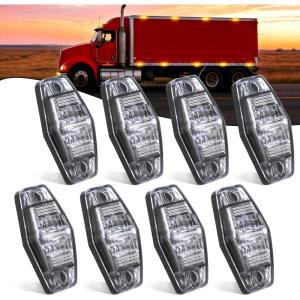 Nilight 2.5 Inch Oval Side Marker Clearance Light 2 LED 8 Pack White Lens Amber Light 80LM High Lumen Waterproof Surface Mount 12V Direct Wire for Truck Trailer Boat RV Semi(Clear Amber-Universal 2.5inch Oval)