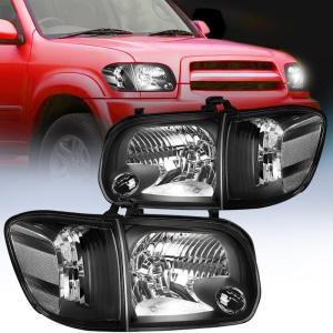 Nilight Headlight Assembly Compatible for 2005 2006 Toyota Tundra 4 Door Double Crew Cab 2007 Sequoia Pickup Replacement Chrome Housing Clear Reflector Driver Passenger Side(Black Housing+ Clear Reflector)