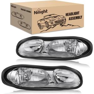 Nilight Headlight Assembly Compatible with 1998 1999 2000 2001 2002 Chevy Chevrolet Camaro OE Style Halogen Replacement Headlamps Chrome Housing Passenger and Driver Side(Chrome Housing)