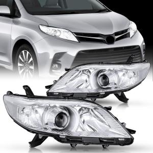 Nilight Headlight Assembly Compatible with 2004 2005 Toyota Sienna Black Housing Amber Reflector Upgraded Clear Lens Headlights Replacement Driver and Passenger Side(Chrome Housing + Clear Reflector)