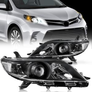 Nilight Headlight Assembly Compatible with 2004 2005 Toyota Sienna Black Housing Amber Reflector Upgraded Clear Lens Headlights Replacement Driver and Passenger Side(Black Housing + Clear Reflector)