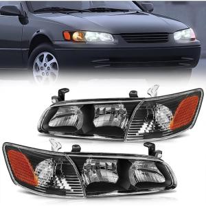 Nilight Headlight Assembly Compatible with 2005 2006 Toyota Camry LE XLE SE Headlamps Replacement Chrome Housing Amber Reflector Upgraded Clear Lens Driver and Passenger Side(Black Housing+ Amber Reflector)