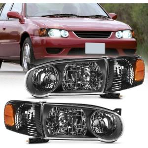 Nilight Headlight Assembly Compatible with 2009 2010 Toyota Corolla XLE/LE/Base Replacement Headlamp Chrome Housing Amber Reflector Driver and Passenger Side(Not fit S or XRS Trim)(Black Housing Amber Reflector)