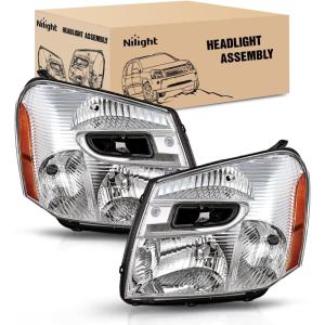 Nilight Headlight Assembly Compatible with 2016 2017 Chevy Equinox OE Style Projector Replacement Halogen Headlights Black Housing Amber Reflector Headlamp Passenger and Driver Side(Chrome Housing Amber Reflector)