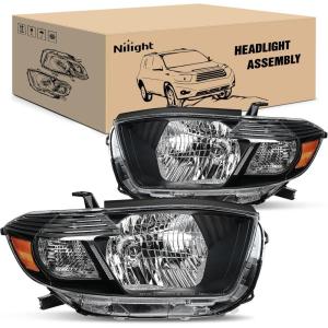 Nilight Headlights Assembly for Toyota Highlander 2008 2009 2010 Headlamp Chrome Housing Amber Reflector(Black Housing+ Amber Reflector)