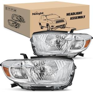 Nilight Headlights Assembly for Toyota Highlander 2008 2009 2010 Headlamp Chrome Housing Amber Reflector(Chrome Housing+ Amber Reflector)