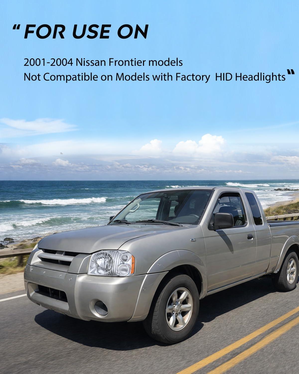 image:imageNilight Headlight Assembly Compatible with 2001 2002 2003 2004 Nissan Frontier XE OE Style Replacement Halogen Headlights Black Housing Amber Reflector Headlamp Passenger and DriverChrome Housing Amber Reflector Clear Turn Light