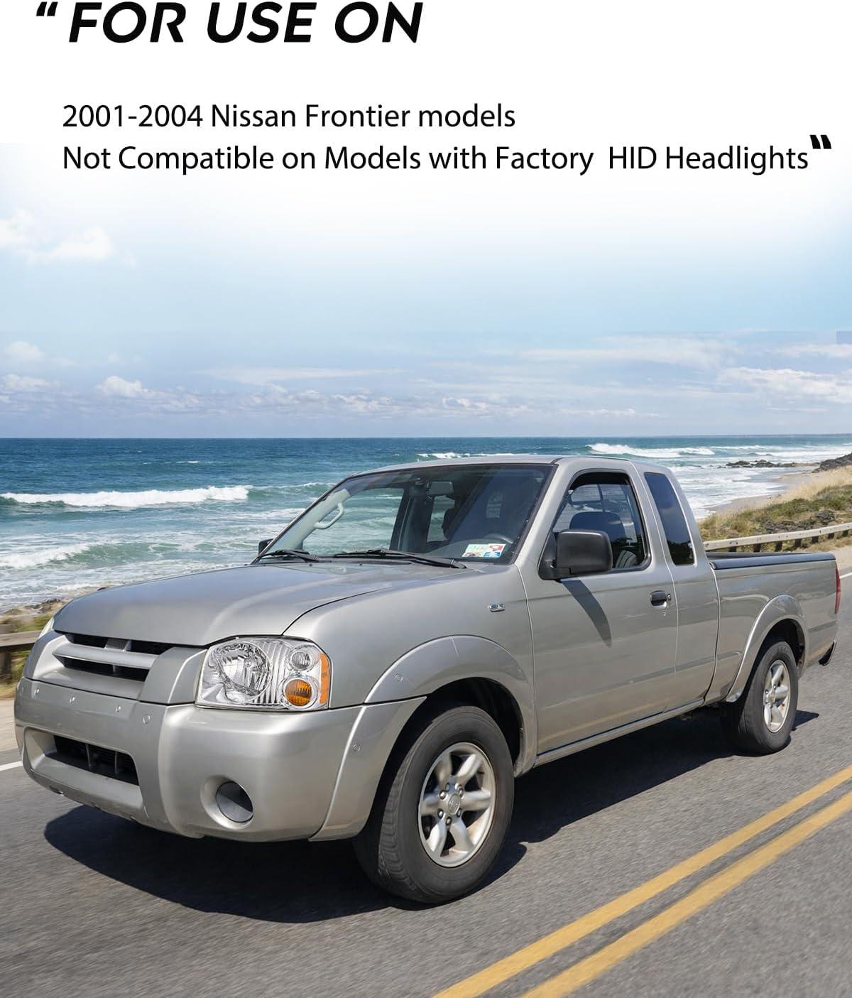 image:imageNilight Headlight Assembly Compatible with 2001 2002 2003 2004 Nissan Frontier XE OE Style Replacement Halogen Headlights Black Housing Amber Reflector Headlamp Passenger and DriverChrome Housing Amber Reflector Amber Turn Light