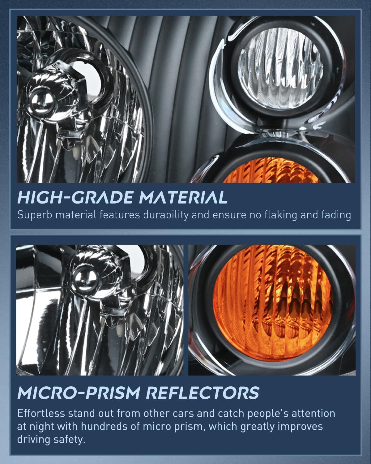 image:imageNilight Headlight Assembly Compatible with 2001 2002 2003 2004 Nissan Frontier XE OE Style Replacement Halogen Headlights Black Housing Amber Reflector Headlamp Passenger and DriverBlack Housing Amber Reflector Amber Turn Light