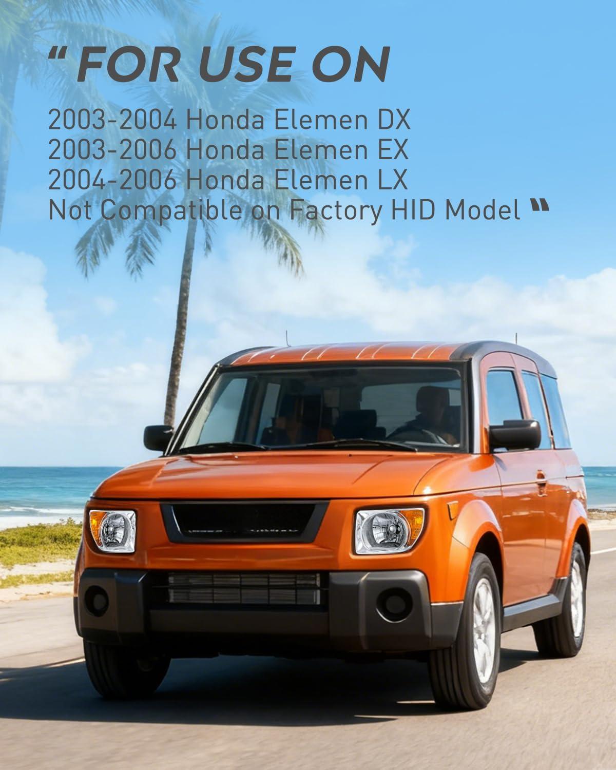 image:imageNilight Headlight Assembly Compatible with 2003 2004 2005 2006 Honda Element OE Style Replacement Halogen Headlights Chrome Housing Amber Reflector Headlamp Passenger and Driver SideChrome Housing Amber Reflector