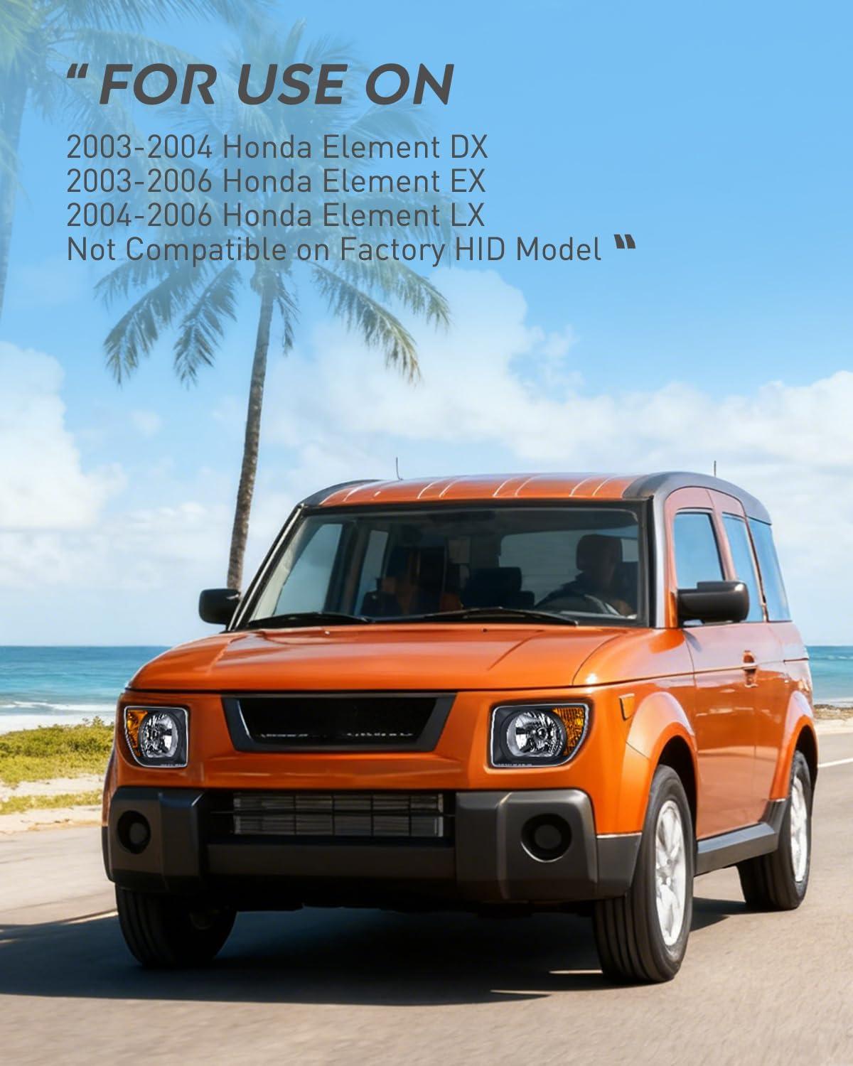 image:imageNilight Headlight Assembly Compatible with 2003 2004 2005 2006 Honda Element OE Style Replacement Halogen Headlights Chrome Housing Amber Reflector Headlamp Passenger and Driver SideBlack Housing Amber Reflector