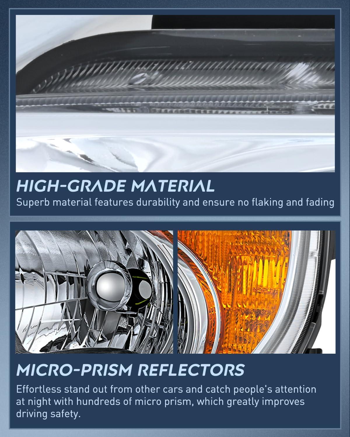 image:imageNilight Headlight Assembly Compatible with 2003 2004 2005 2006 Honda Element OE Style Replacement Halogen Headlights Chrome Housing Amber Reflector Headlamp Passenger and Driver SideChrome Housing Amber Reflector