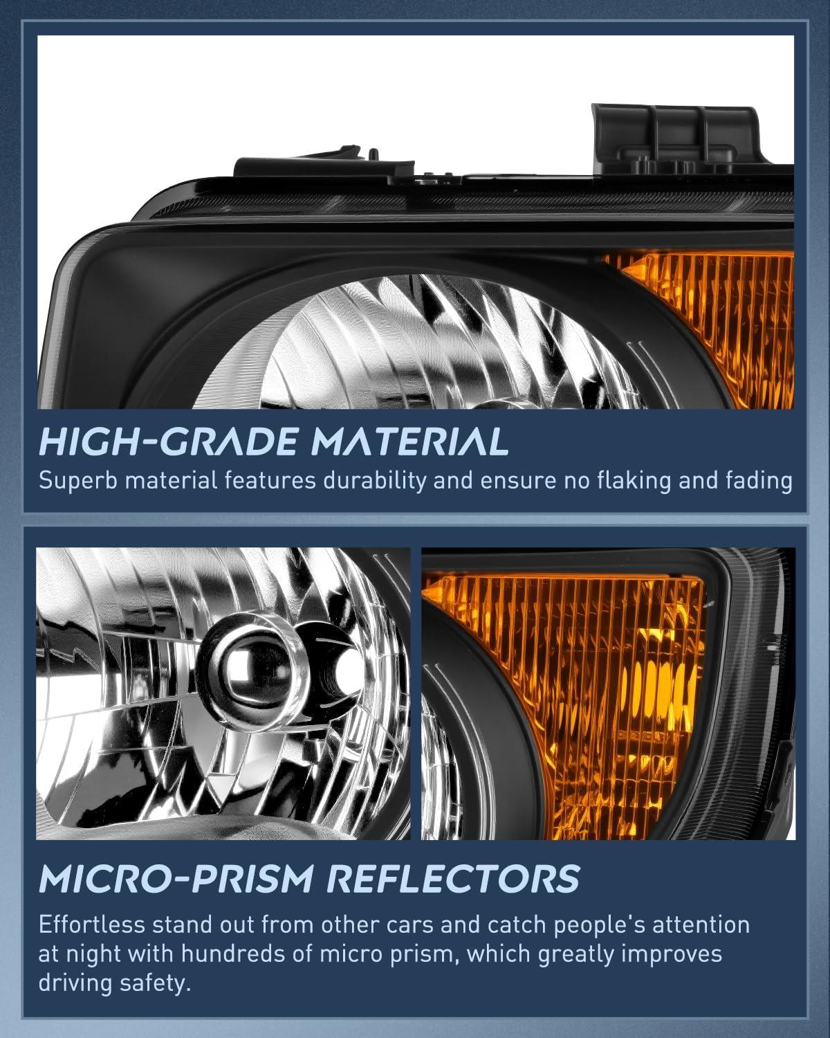 image:imageNilight Headlight Assembly Compatible with 2003 2004 2005 2006 Honda Element OE Style Replacement Halogen Headlights Chrome Housing Amber Reflector Headlamp Passenger and Driver SideBlack Housing Amber Reflector