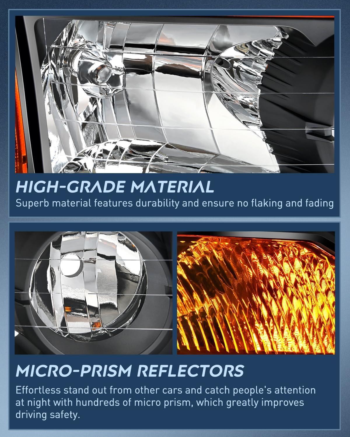 image:imageNilight Headlight Assembly Compatible with 2004 2005 2006 2007 2008 2009 2010 2011 2012 2013 2014 2015 Nissan Titan 2004 2005 2006 2007 Armada Headlamps Replacement Chrome Housing Amber ReflectorBlack Housing Amber Reflector