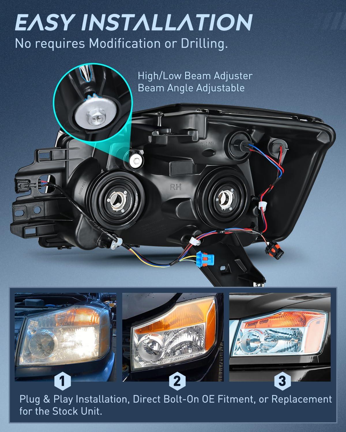image:imageNilight Headlight Assembly Compatible with 2004 2005 2006 2007 2008 2009 2010 2011 2012 2013 2014 2015 Nissan Titan 2004 2005 2006 2007 Armada Headlamps Replacement Chrome Housing Amber ReflectorChrome Housing Amber Reflector