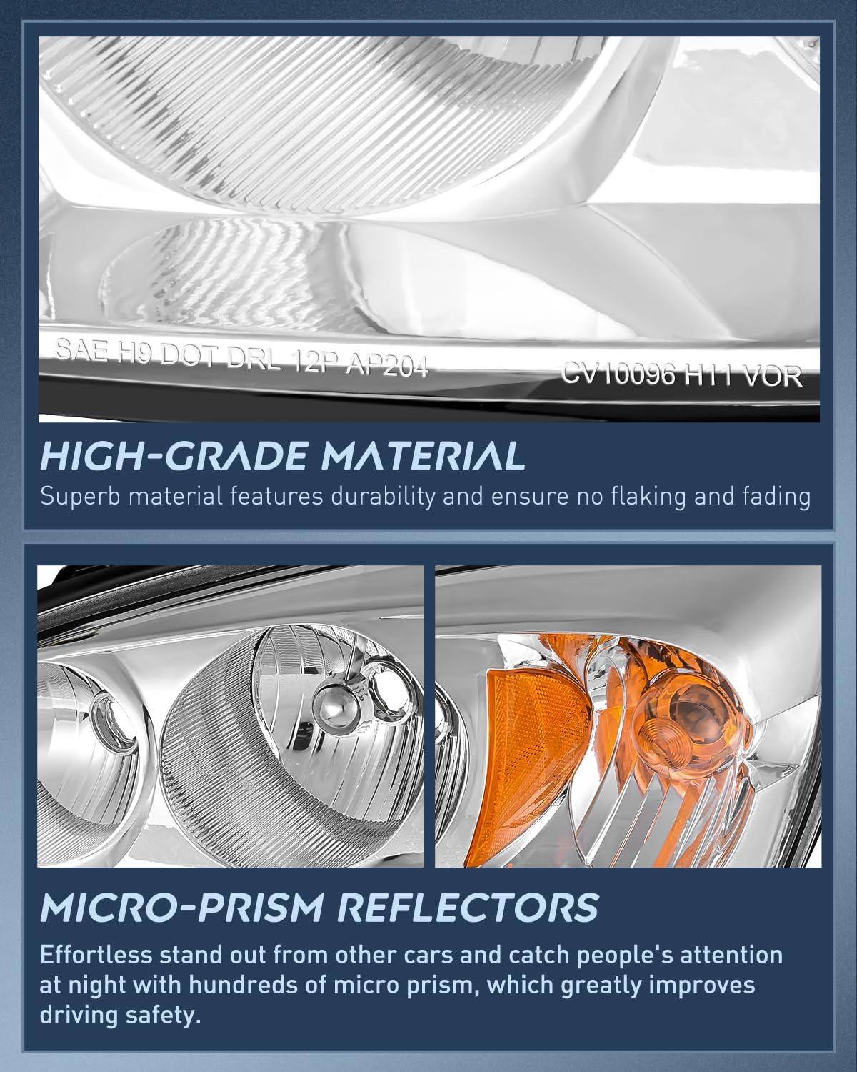 image:imageNilight Headlight Assembly Compatible with 2004 2005 2006 2007 Chevrolet Chevy Malibu 2008 Classic OE Headlamp Replacement Chrome Housing Amber Reflector Passenger and Driver Side