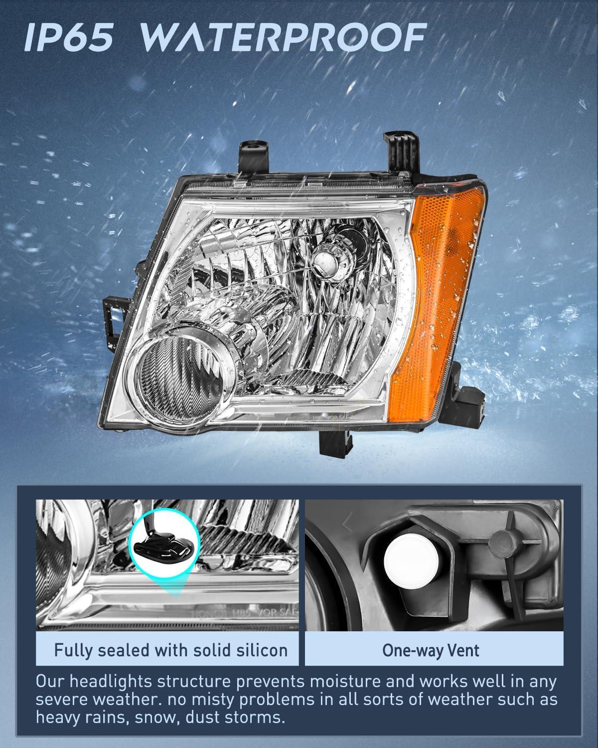 image:imageNilight Headlight Assembly Compatible with 2005 2006 2007 2008 2009 2010 2011 2012 2013 2014 2015 Nissan Xterra OE Style Replacement Chrome Housing Amber Reflector Headlamp Passenger and Driver Side