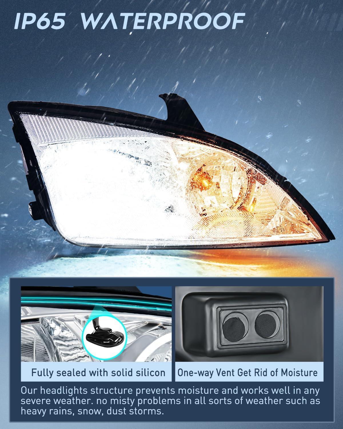 image:imageNilight Headlight Assembly Compatible with 2005 2006 2007 Ford Focus Headlamps Replacement Black Housing Clear Reflector and Lens Driver and Passenger SideChrome Housing Clear Reflector